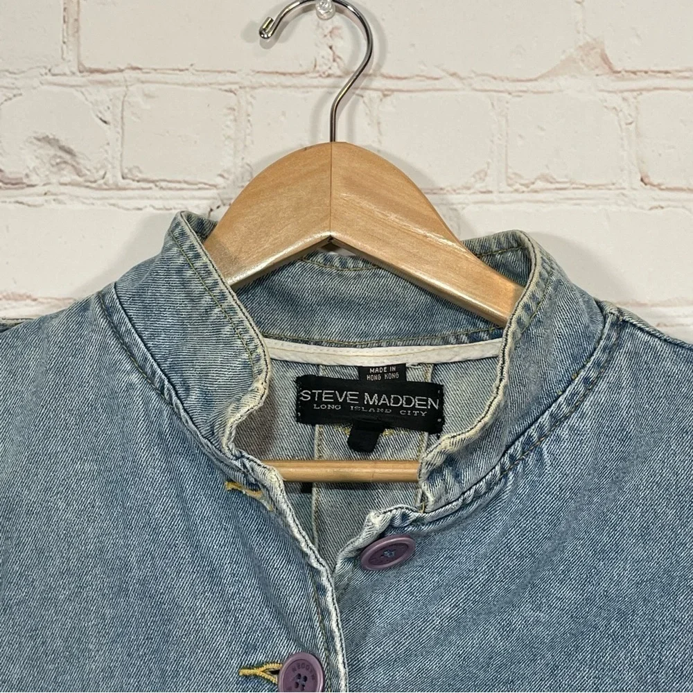 Vintage Steve Madden Jean Jacket Womens Size Large Faded Blue Buttons 90s - Picture 10 of 15